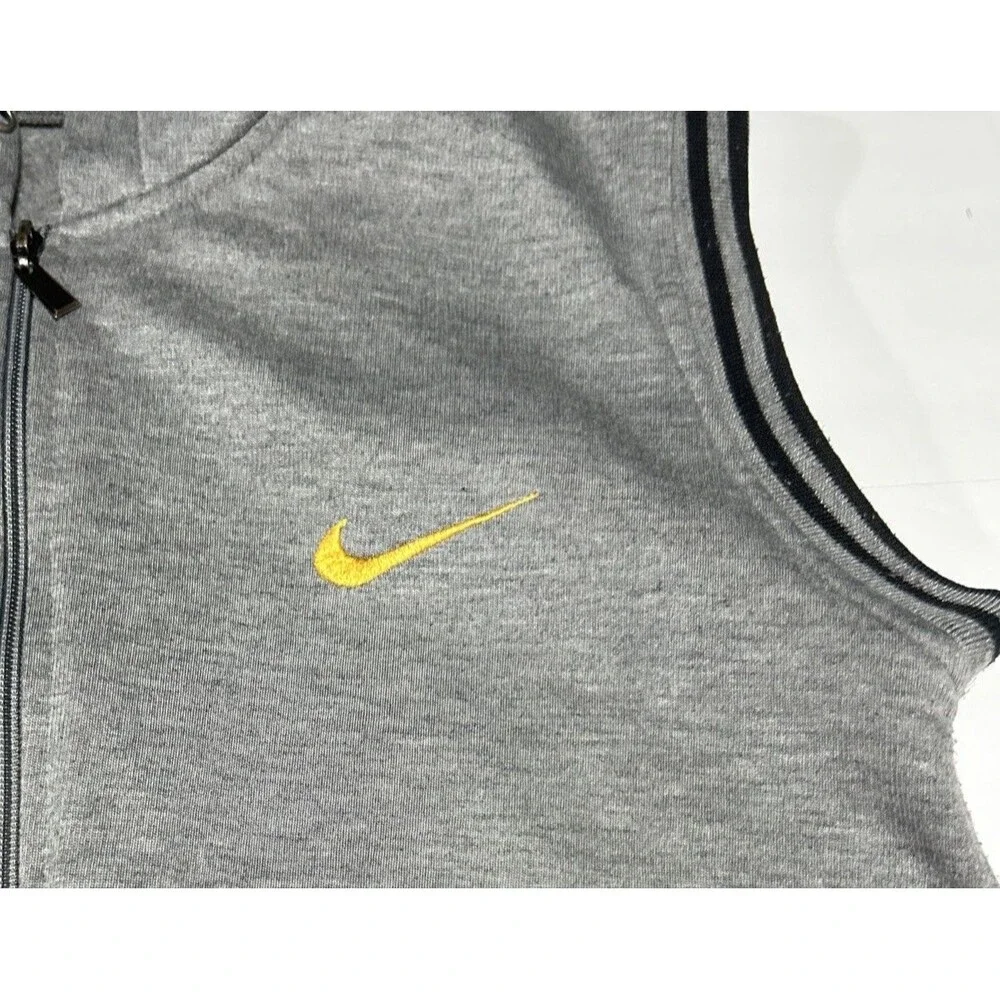 Vintage Nike Gold Swoosh Vest Hoodie Gray Sleeveless Sweatshirt Mens Medium 90s